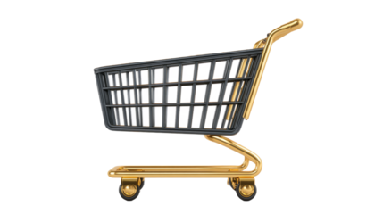 Black shopping cart with golden details isolated