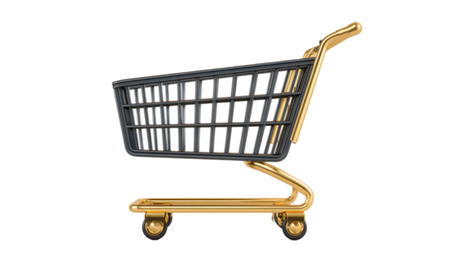 Black shopping cart with golden details isolated