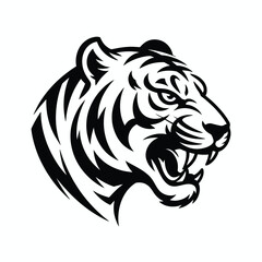 Stylized black and white tiger head illustration scalable vector graphic for diverse design projects silhouette vector illustration white background