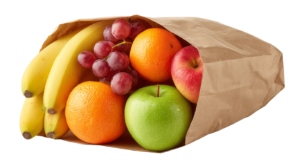 Fresh assorted fruits in paper shopping bag