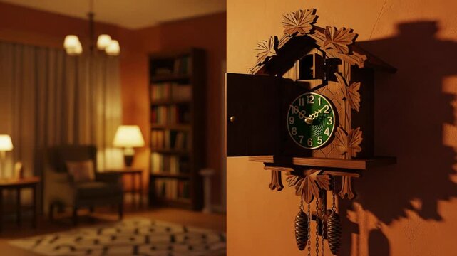 cuckoo clock bird emerges warm home interior
