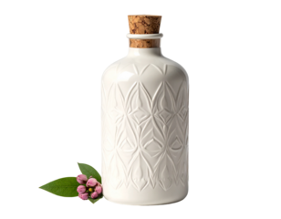 Matte ceramic body lotion bottle with engraved texture pattern, cork stopper cap
