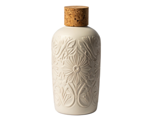 Matte ceramic body lotion bottle with engraved texture pattern, cork stopper cap