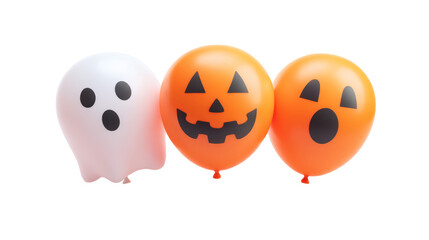 Orange Halloween balloons with spooky faces and ghost
