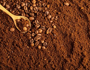 Coffee grounds and beans