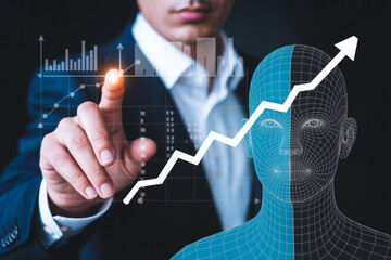 Artificial intelligence ai data analysis and business growth chart concept illustration