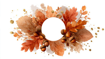 Autumn wreath with maple oak leaves and acorns