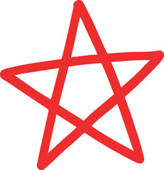 A simple, hand-drawn five-pointed star, rendered in a single continuous red line on a plain white background.