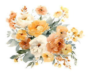 Watercolor Bouquet of Yellow and Orange Flowers floral