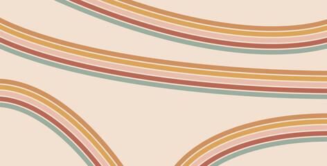 Boho rainbow lines path textured background. Horizontal banner with uneven stripes abstract pattern. Vector vintage curved underline geometric backdrop. Dynamic playful wallpaper.