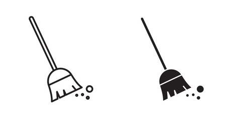 A broom icon is a visual representation of a broom, a tool for sweeping, and can be designed in various styles like a thin outline, a simple vector, or a silhouette