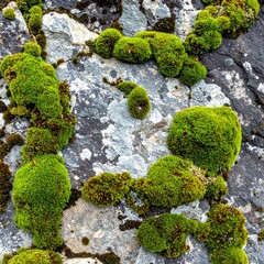 Moss clusters on gray stone