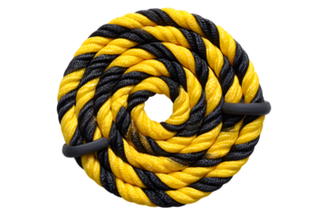 Yellow and Black Twisted Rope Coil Isolated cord