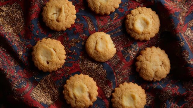 Baked cookies on patterned cloth