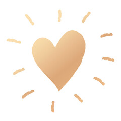 Png gold heart design element in hand drawn style