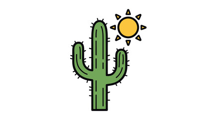 A vibrant cartoon illustration showcasing a green cactus bathed in the desert sun's warm glow