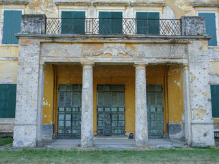 Detail of Decaying Historic Villa In Collecchio Under Bright Summer Sky, Parma - Italy