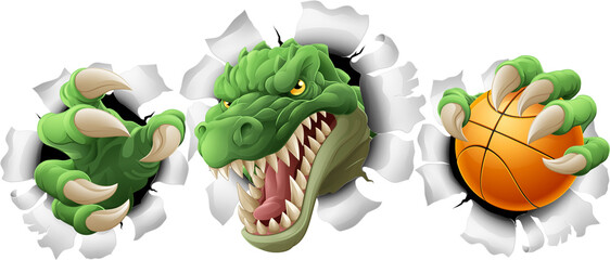 Crocodile Dinosaur Alligator Basketball Mascot © Christos Georghiou