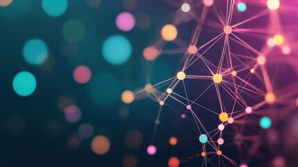 Social Network World map with colorful dots representing users connected by lines, dark background, symbolizes global social networks