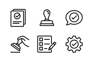 Vector art of approval and check mark icons set in line style