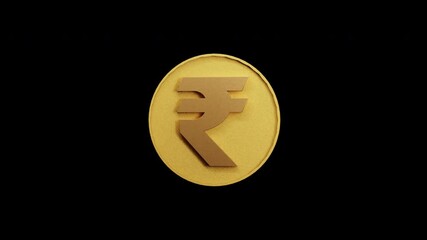 golden rupee sign, golden coin, currency, 3d animation of golden coin of rupee symbol, transparent video, 4K video - Powered by Adobe