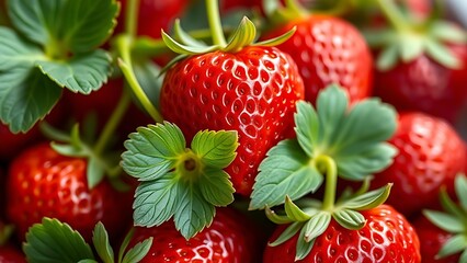 Fresh strawberries with vibrant colors, close-up view showcasing their natural beauty and freshness.