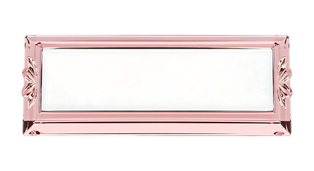 Transparent crystal glass rectangular nameplate with pink tinted edges, feminine elegant blank style