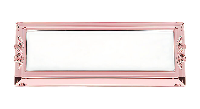 Transparent crystal glass rectangular nameplate with pink tinted edges, feminine elegant blank style