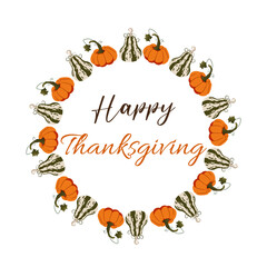 Wreath for Thanksgiving celebration with pumpkins and leaf Vector holiday illustration Decor for October 31st	
