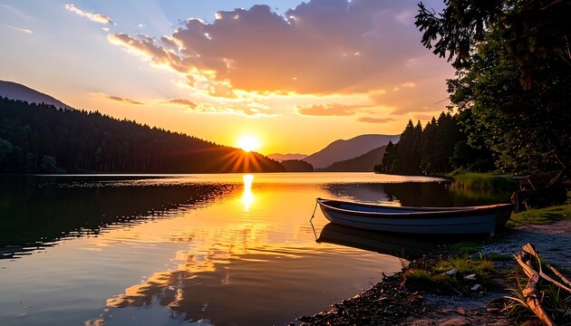 Scenic sunset over a tranquil lake