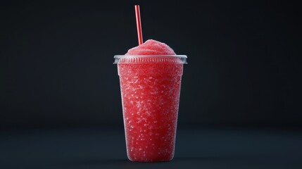 Refreshing Red Slushie Drink with Straw on Dark Background.