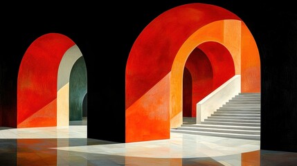Vibrant Arches and Staircase in Modern Artistic Interior Design