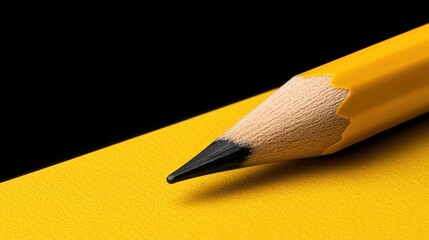 Close-Up of Yellow Pencil Tip on Bright Yellow Surface Against Black