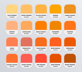 Orange color codes shades guide palette catalog with color names