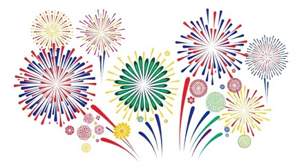 Vibrant array of colorful fireworks bursting in a celebratory sky illustration