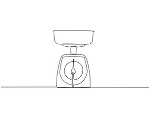 Continuous one line drawing of calssic kitchen scale. One line drawing illustration of kitchen measurement. Old kitchen appliance concept single line. Editable outline