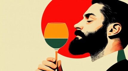 Man with Glass Enjoying Wine with Artistic Background and Pose