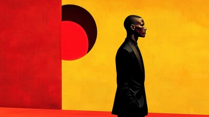 Elegant Profile of Person Against Vibrant Geometric Background
