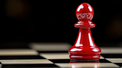 Striking Red Chess Pawn on Black and White Checkerboard Surface
