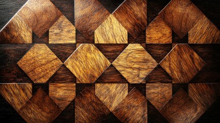Intricate Geometric Wooden Pattern in Rich Brown Tones and Texture
