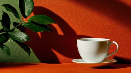 Minimalist White Cup with Saucer Against Colorful Background