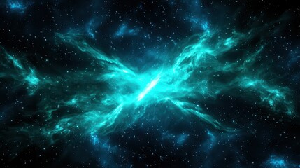 Stunning Cosmic Nebula with Bright Blue Light Against Dark Space
