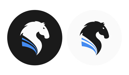Horse logo with blue stripes - Great for modern sports, dynamic energy brands - black and blue color vector illustration