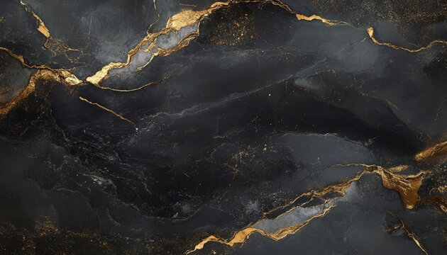 Fototapeta Luxurious Black Marble Texture with Elegant Golden Veins for Upscale Interior Design and Decor