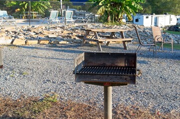 Charcoal grill at a pool