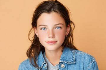 Elegant portrait of a young woman on beige background