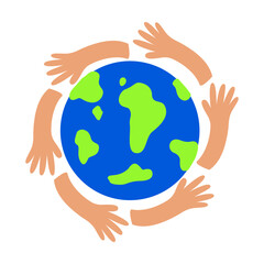 Multiple Hands Encircling Earth Globe Flat Vector Illustration