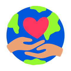 Hands Holding Heart on Earth Globe Flat Vector Illustration