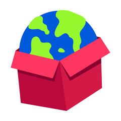 Earth Globe in a Gift Box Flat Vector Illustration