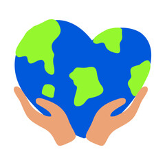 Hands Holding Heart Shaped Earth Globe Flat Vector Illustration